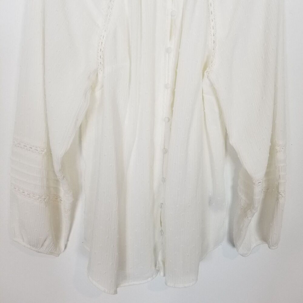 Torrid Women Plus Swiss Dot Lace Inset‎ Top Blouse Sz 2X White Cottagecore Boho - Picture 3 of 6